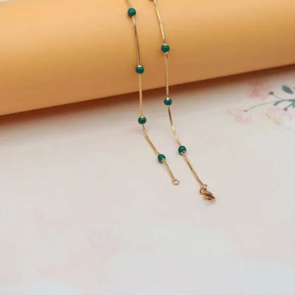 "Rose Gold Necklace with Green Beads, XPNL0132 - Picture 6 of 12
